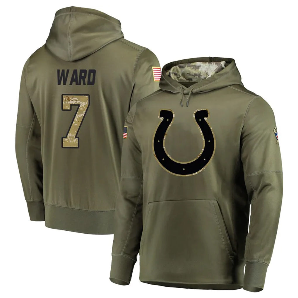 Tlead IN.Colts #7 Charvarius Ward Sr. Player Olive Salute to Service Pullover Hoodies Home Game Stitched Jerseys
