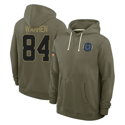 Tlead IN.Colts #84 Tyler Warren Player Olive Salute to Service Pullover Hoodies Limited Stitched Jerseys