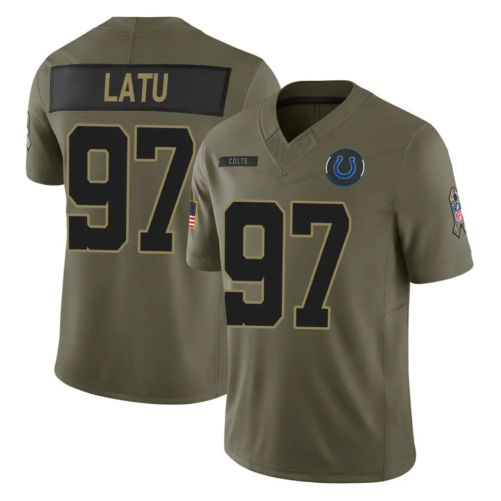 Tlead IN.Colts #97 Laiatu Latu Player Olive 2025 Salute To Service Limited Game Stitched Jerseys