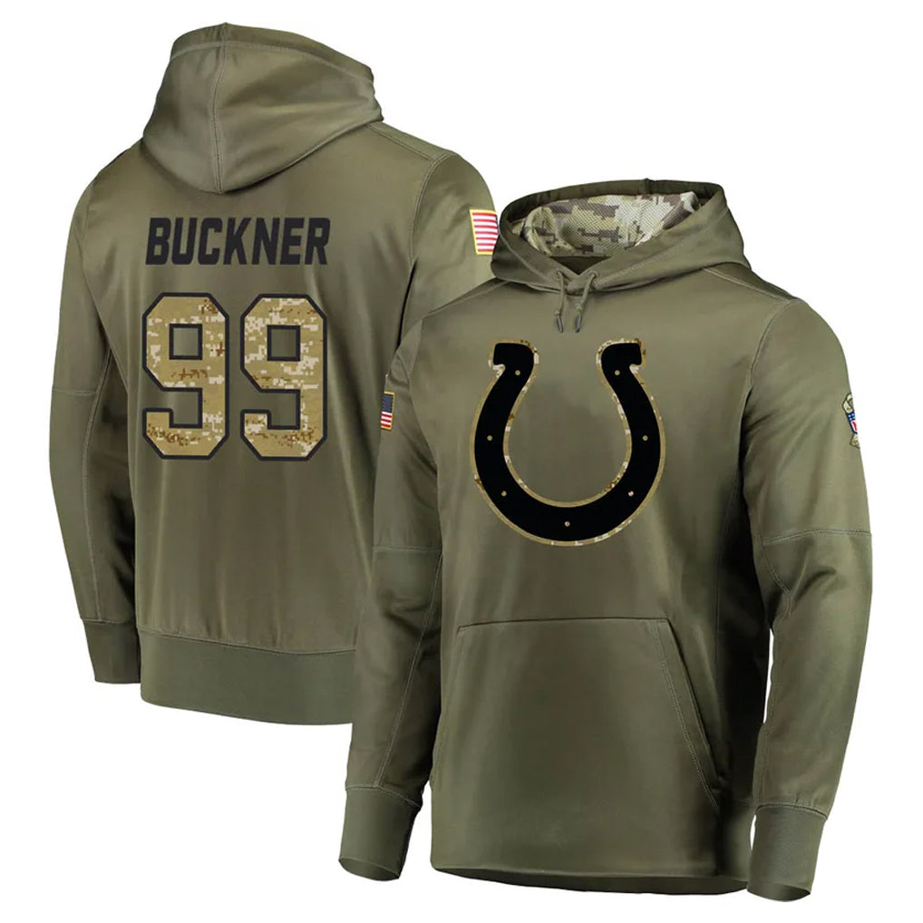 Tlead IN.Colts #99 DeForest Buckner Player Olive Salute to Service Pullover Hoodies Home Game Stitched Jerseys