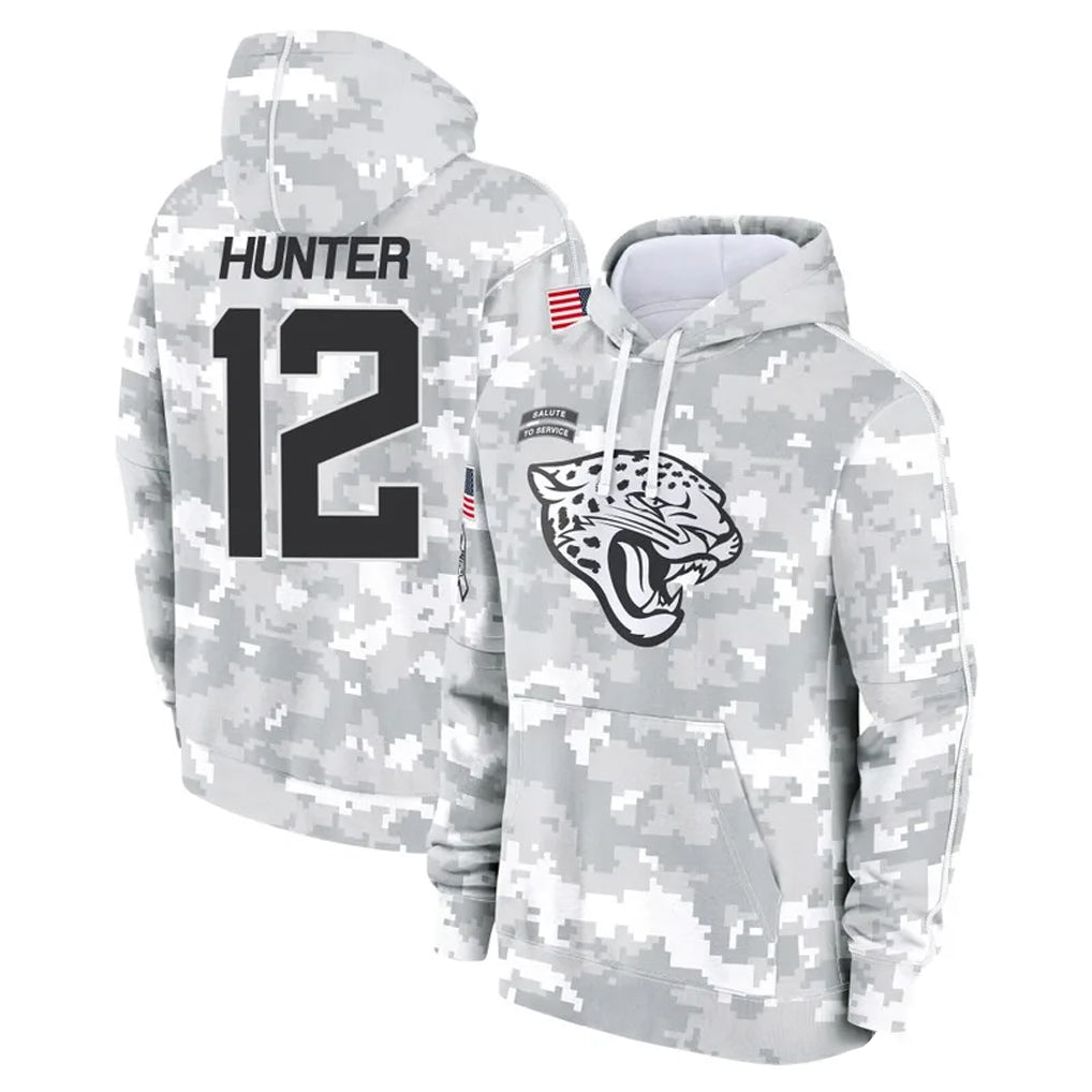 Tlead J.Jaguars #12 Travis Hunter Player Arctic Camo Salute to Service Hoodies Limited Game Stitched Jerseys