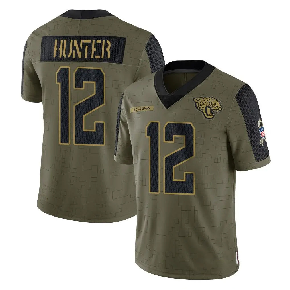 Tlead J.Jaguars #12 Travis Hunter Player Olive Salute To Service Limited Game Stitched Jerseys