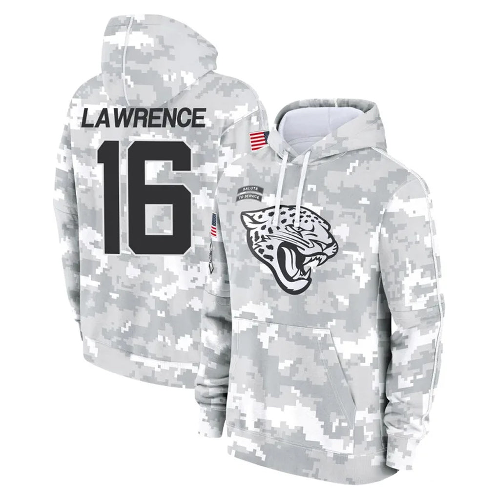 Tlead J.Jaguars #16 Trevor Lawrence Player Arctic Camo Salute to Service Hoodies Limited Game Stitched Jerseys