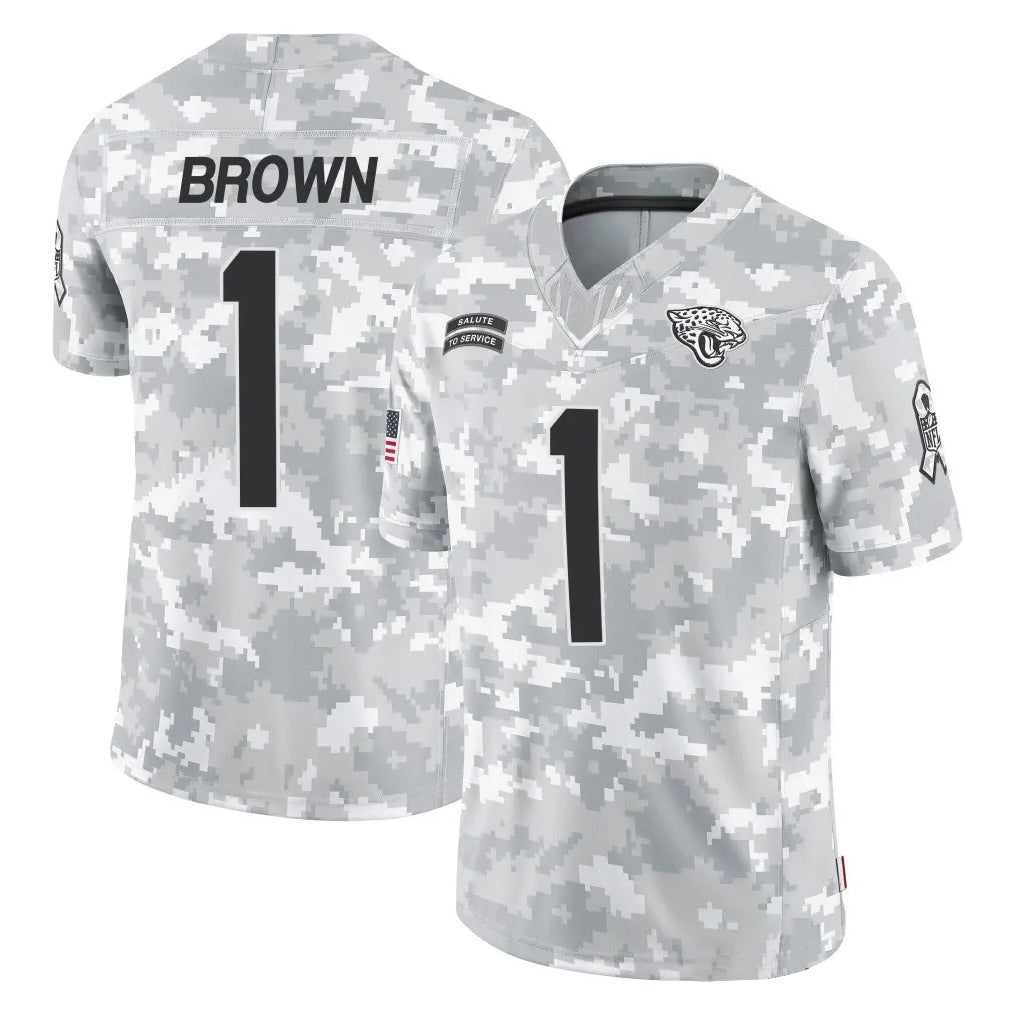 Tlead J.Jaguars #1 Montaric Brown Player Arctic Camo Salute To Service Limited Game Stitched Jerseys