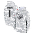 Tlead J.Jaguars #1 Montaric Brown Player Arctic Camo Salute to Service Hoodies Limited Game Stitched Jerseys