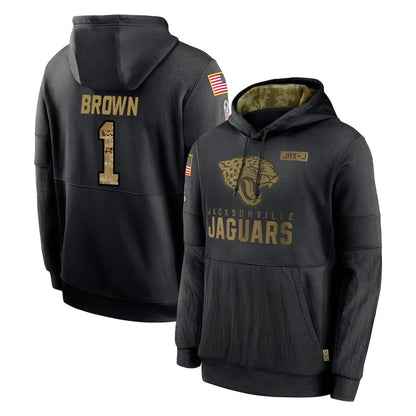 Tlead J.Jaguars #1 Montaric Brown Player Black Salute to Service Hoodies Limited Game Stitched Jerseys