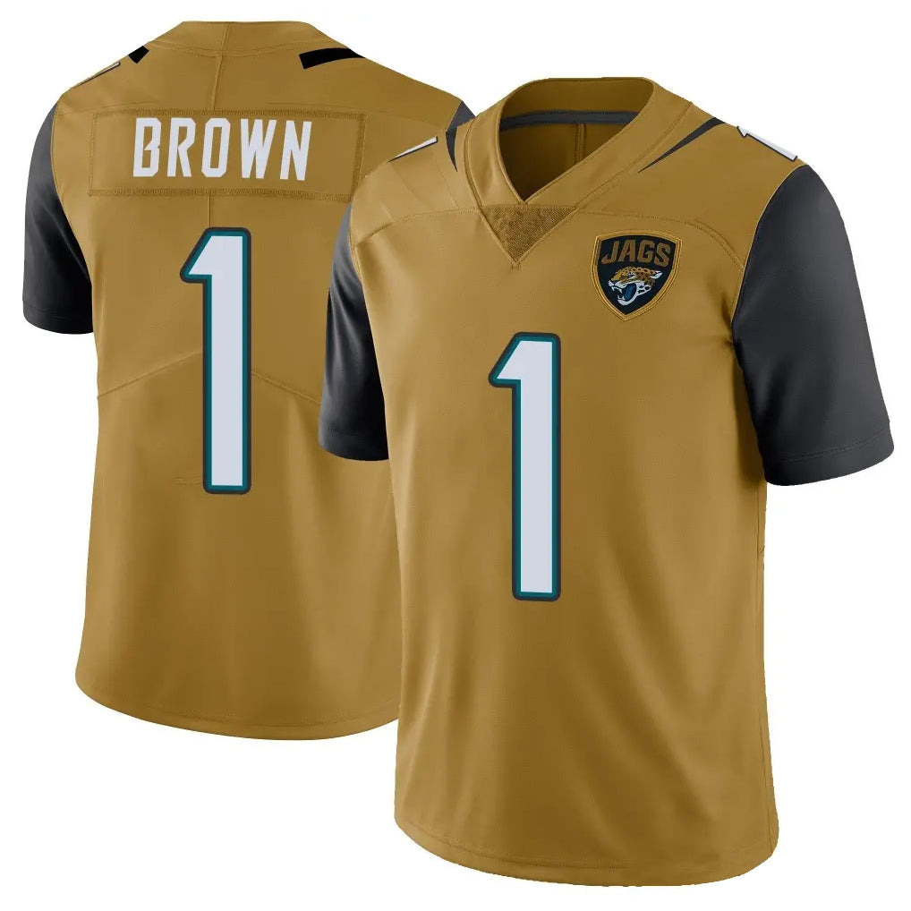 Tlead J.Jaguars #1 Montaric Brown Player Gold Vapor Limited Home Game Stitched Jerseys