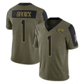 Tlead J.Jaguars #1 Montaric Brown Player Olive Salute To Service Limited Game Stitched Jerseys