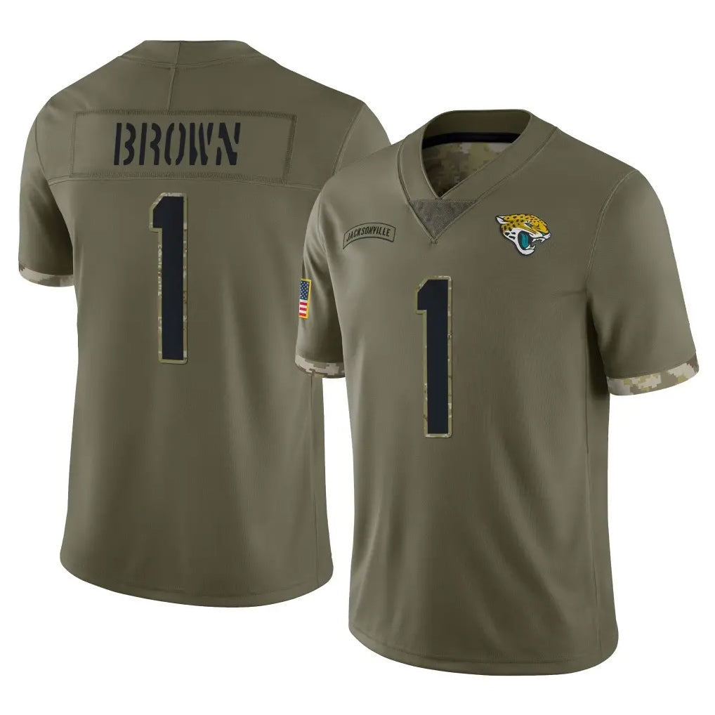 Tlead J.Jaguars #1 Montaric Brown Player Olive Salute To Service Limited Stitched Jerseys