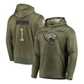 Tlead J.Jaguars #1 Montaric Brown Player Olive Salute to Service Pullover Hoodies Home Game Stitched Jerseys