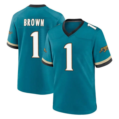 Tlead J.Jaguars #1 Montaric Brown Player Teal Prowler Throwback Limited Home Game Stitched Jerseys
