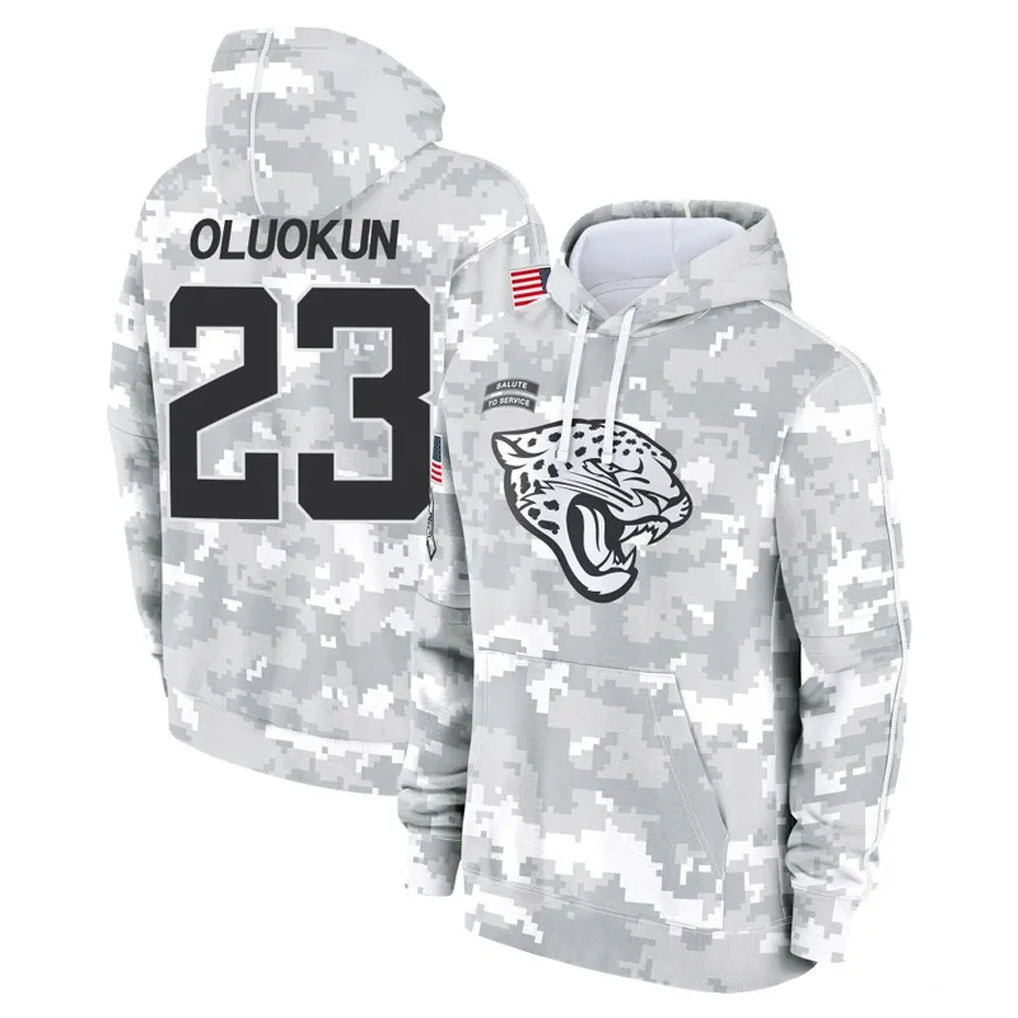 Tlead J.Jaguars #23 Foyesade Oluokun Player Arctic Camo Salute to Service Hoodies Limited Game Stitched Jerseys
