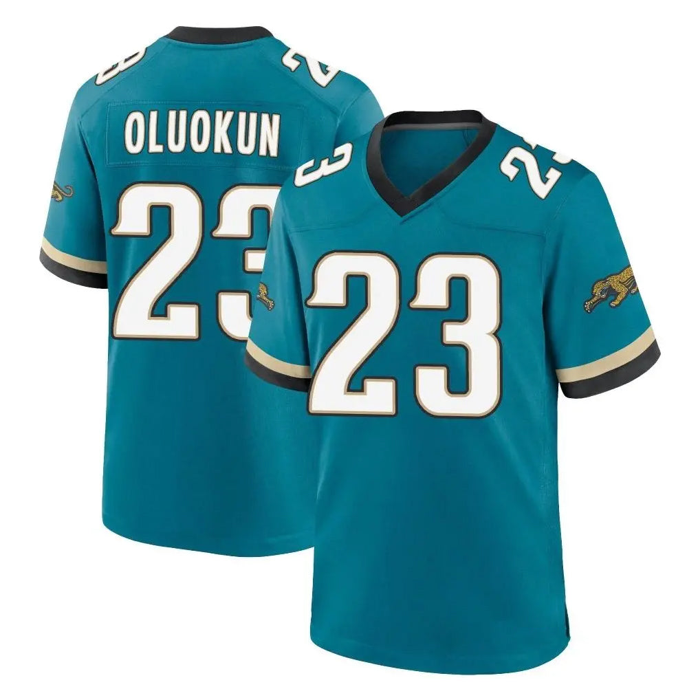 Tlead J.Jaguars #23 Foyesade Oluokun Player Teal Prowler Throwback Limited Home Game Stitched Jerseys