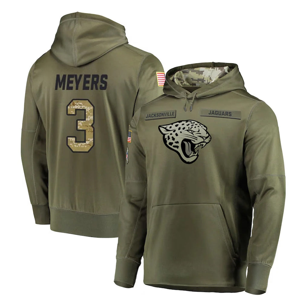 Tlead J.Jaguars #3 Jakobi Meyers Player Olive Salute to Service Pullover Hoodies Home Game Stitched Jerseys