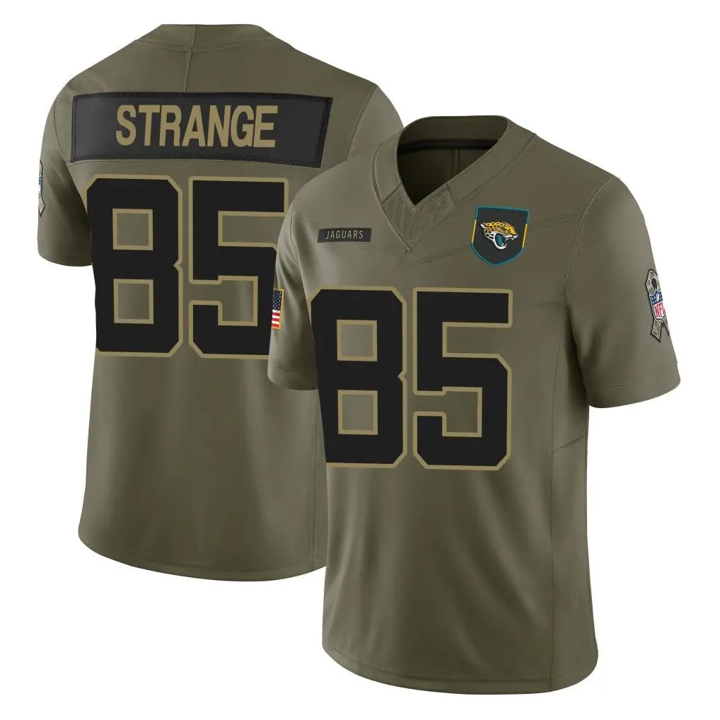 Tlead J.Jaguars #85 Brenton Strange Player Olive 2025 Salute To Service Limited Game Stitched Jerseys