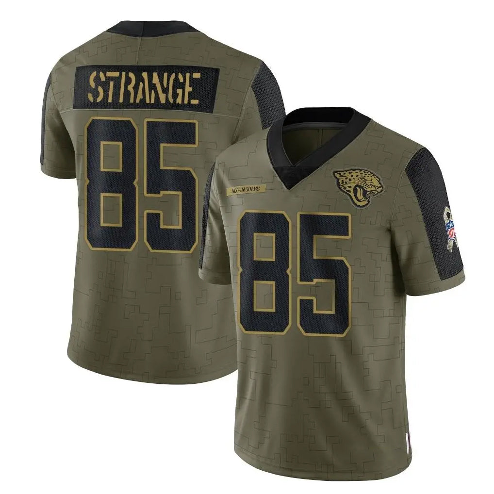 Tlead J.Jaguars #85 Brenton Strange Player Olive Salute To Service Limited Game Stitched Jerseys