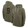 Tlead J.Jaguars #9 Logan Cooke Player Olive Salute to Service Pullover Hoodies Limited Stitched Jerseys