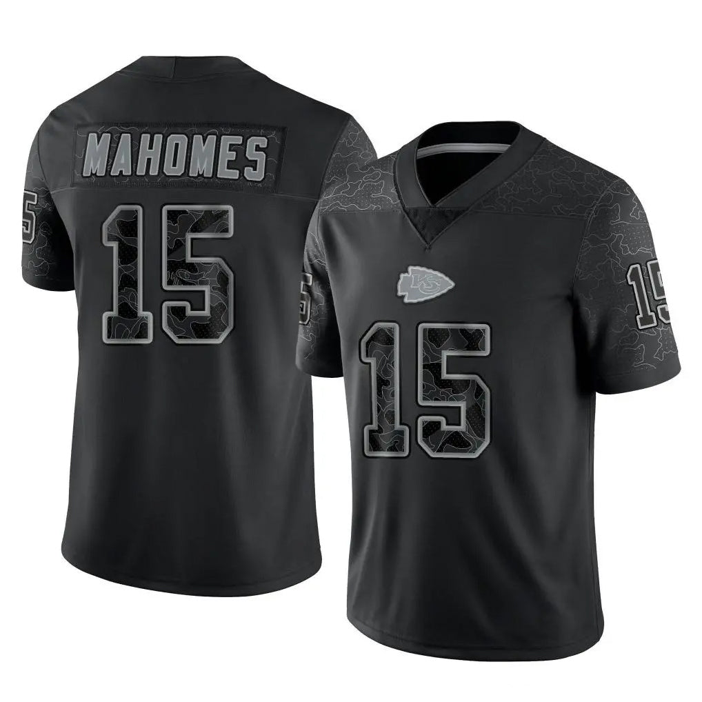 Tlead KC.Chiefs #15 Patrick Mahomes Player Black Limited Reflective Game Stitched Jerseys