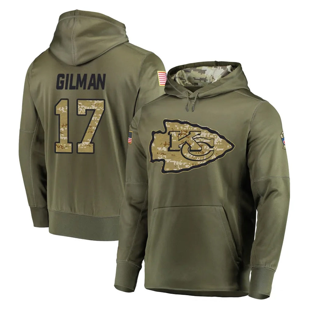 Tlead KC.Chiefs #17 Alohi Gilman Player Olive Salute to Service Pullover Hoodies Home Game Stitched Jerseys