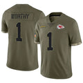 Tlead KC.Chiefs #1 Xavier Worthy Player Olive Salute To Service Stitched Jerseys