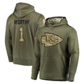 Tlead KC.Chiefs #1 Xavier Worthy Player Olive Salute to Service Pullover Hoodies Home Game Stitched Jerseys