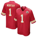 Tlead KC.Chiefs #1 Xavier Worthy Player Red Home Game Stitched Jerseys