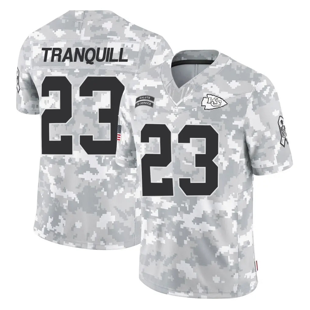 Tlead KC.Chiefs #23 Drue Tranquill Player Arctic Camo Salute To Service Limited Game Stitched Jerseys