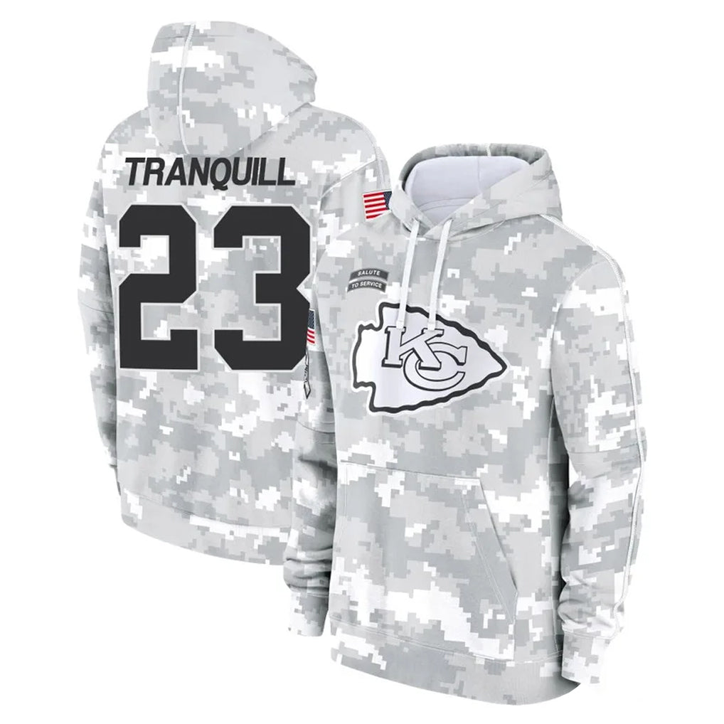 Tlead KC.Chiefs #23 Drue Tranquill Player Arctic Camo Salute to Service Hoodies Limited Game Stitched Jerseys
