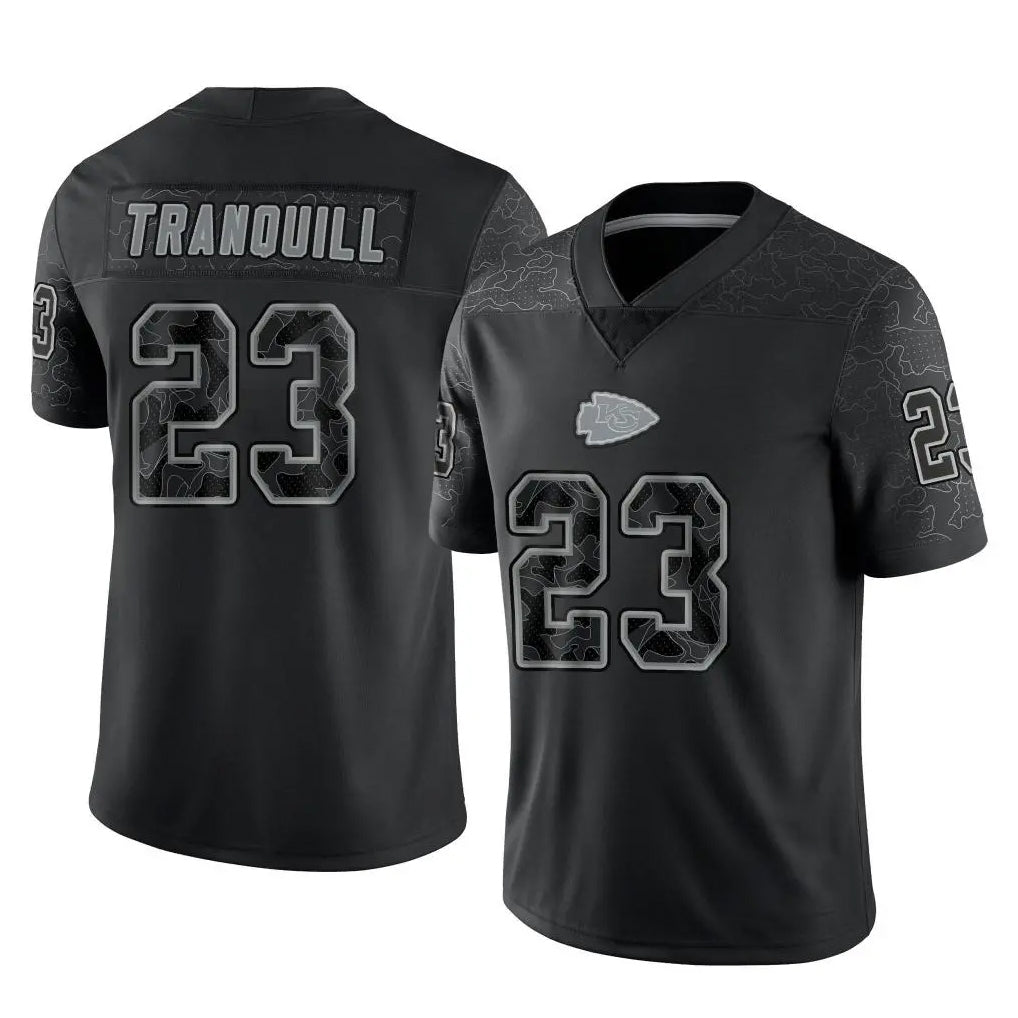 Tlead KC.Chiefs #23 Drue Tranquill Player Black Limited Reflective Game Stitched Jerseys