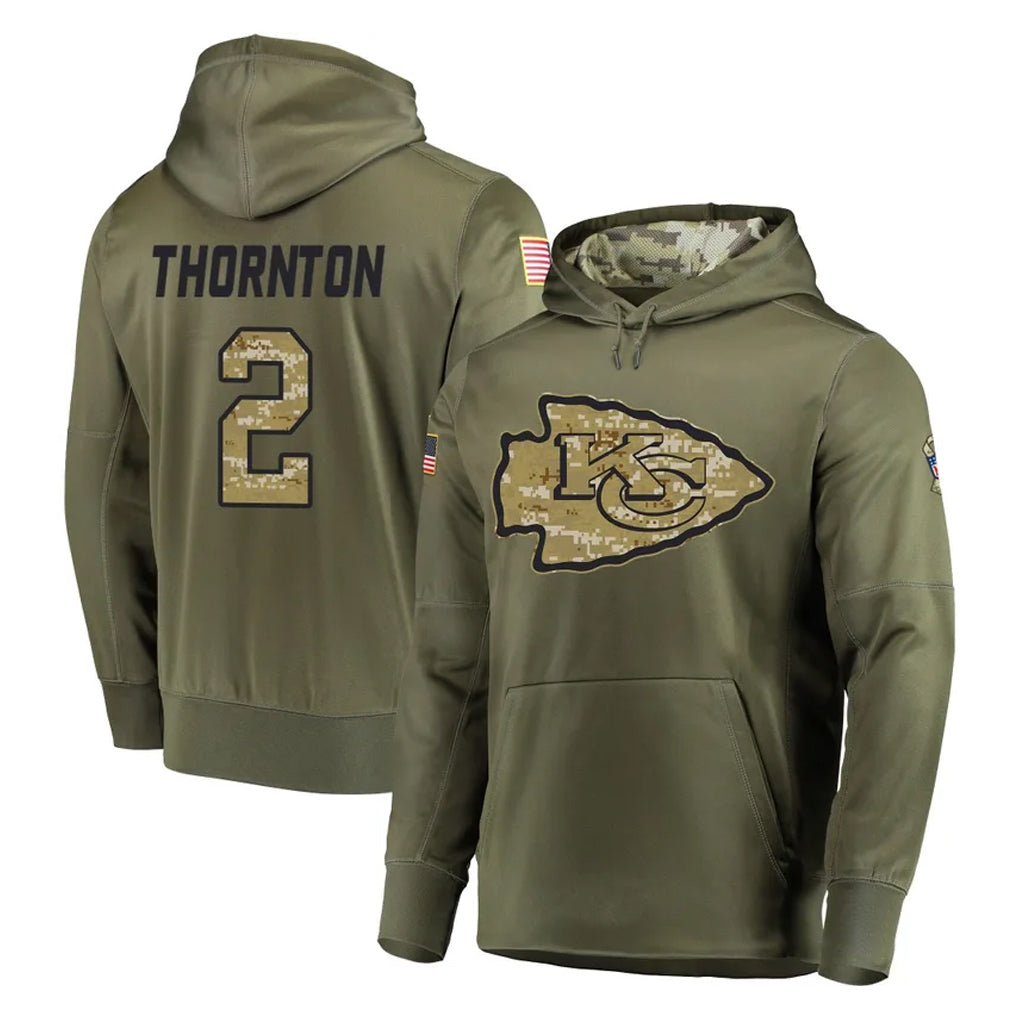 Tlead KC.Chiefs #2 Tyquan Thornton Player Olive Salute to Service Pullover Hoodies Home Game Stitched Jerseys
