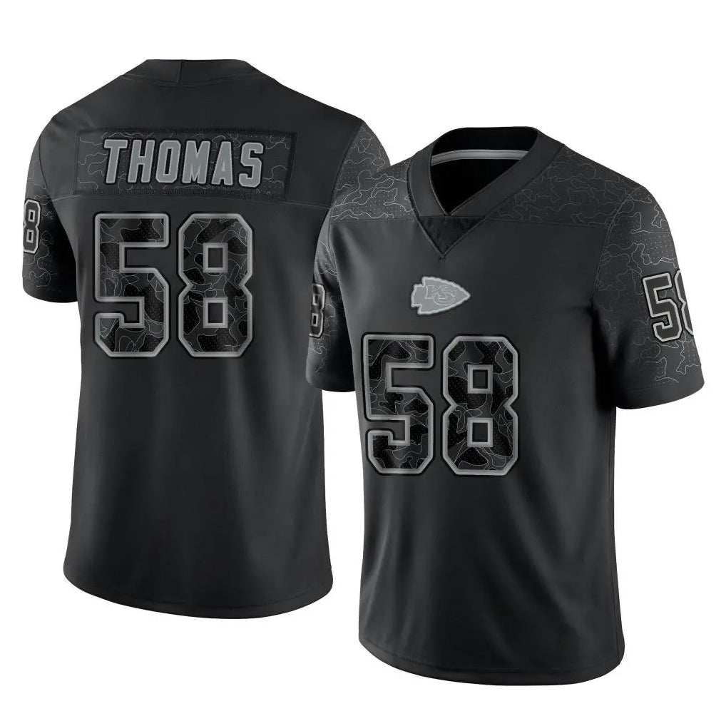 Tlead KC.Chiefs #58 Derrick Thomas Player Black Limited Reflective Game Stitched Jerseys