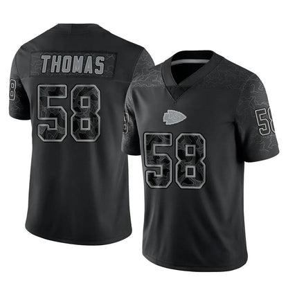 Tlead KC.Chiefs #58 Derrick Thomas Player Black Limited Reflective Game Stitched Jerseys