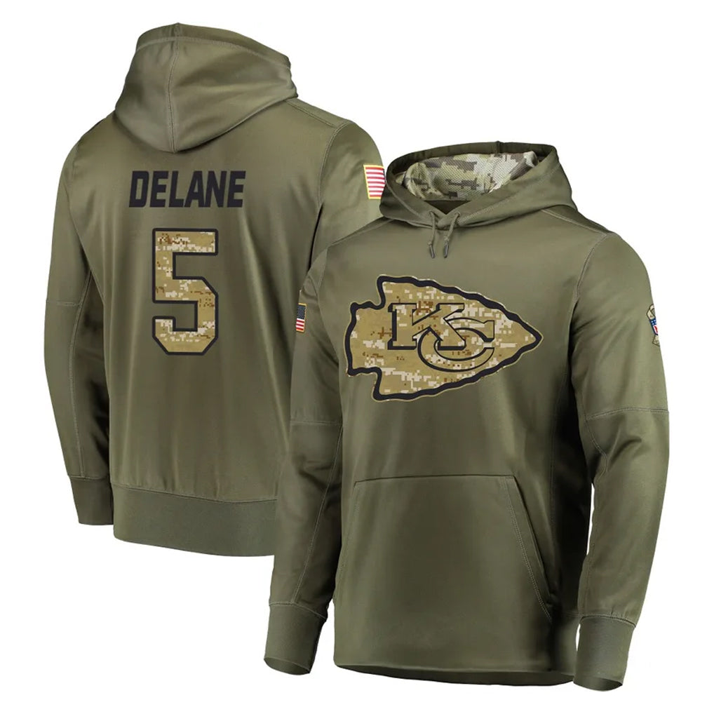 Tlead KC.Chiefs #5 Mansoor Delane Player Olive Salute to Service Pullover Hoodies Home Game Stitched Jerseys