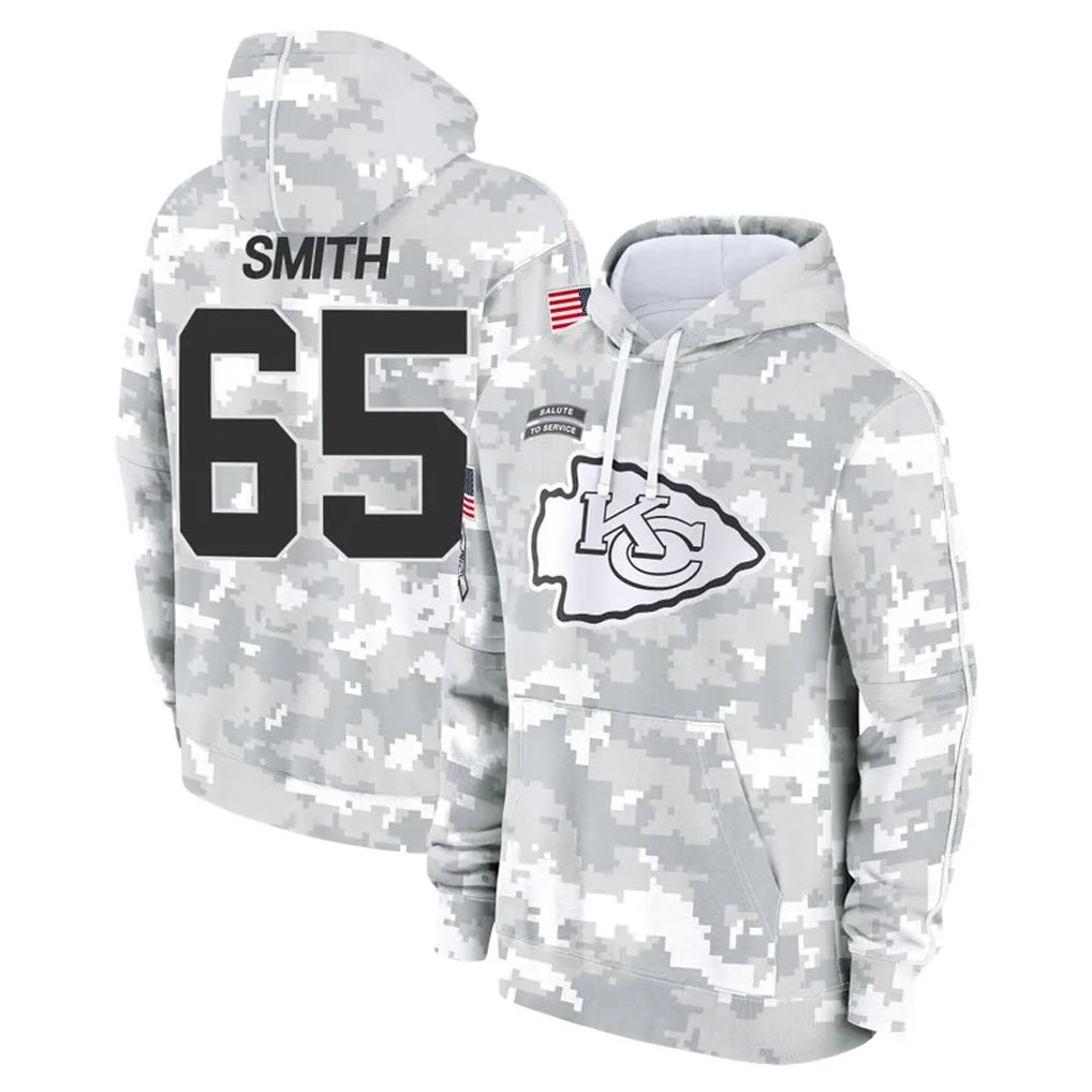 Tlead KC.Chiefs #65 Trey Smith Player Arctic Camo Salute to Service Hoodies Limited Game Stitched Jerseys