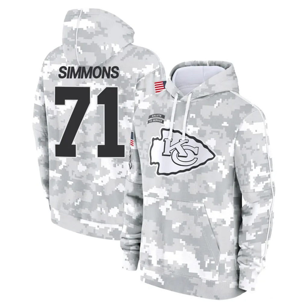Tlead KC.Chiefs #71 Josh Simmons Player Arctic Camo Salute to Service Hoodies Limited Game Stitched Jerseys