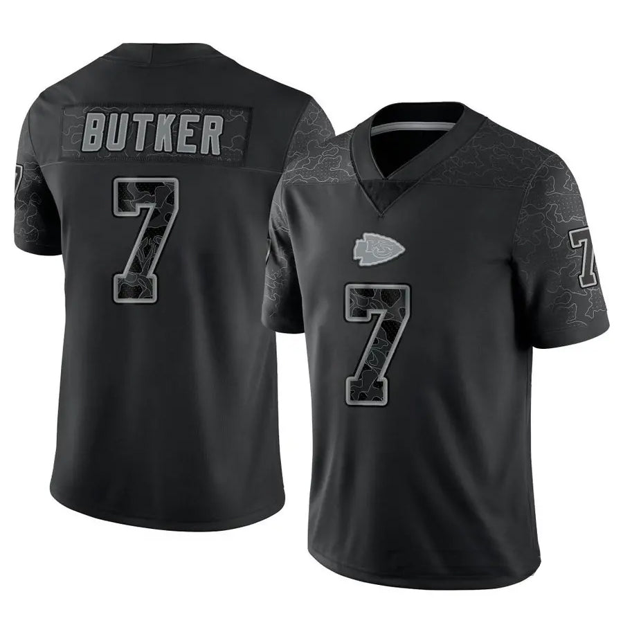 Tlead KC.Chiefs #7 Harrison Butker Player Black RFLCTV Limited Stitched Jerseys
