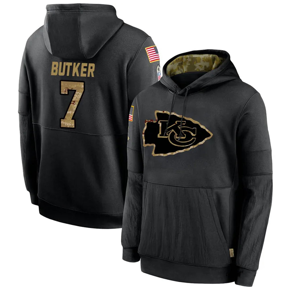 Tlead KC.Chiefs #7 Harrison Butker Player Black Salute to Service Hoodies Stitched Jerseys