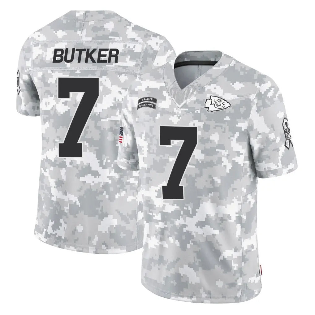 Tlead KC.Chiefs #7 Harrison Butker Player Limited Arctic Camo Salute to Service Stitched Jerseys