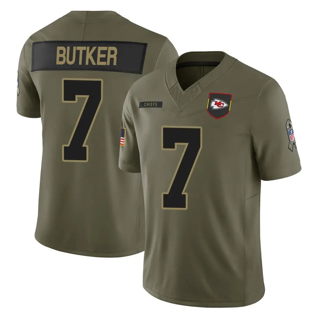 Tlead KC.Chiefs #7 Harrison Butker Player Olive Salute to Service Limited Stitched Jerseys
