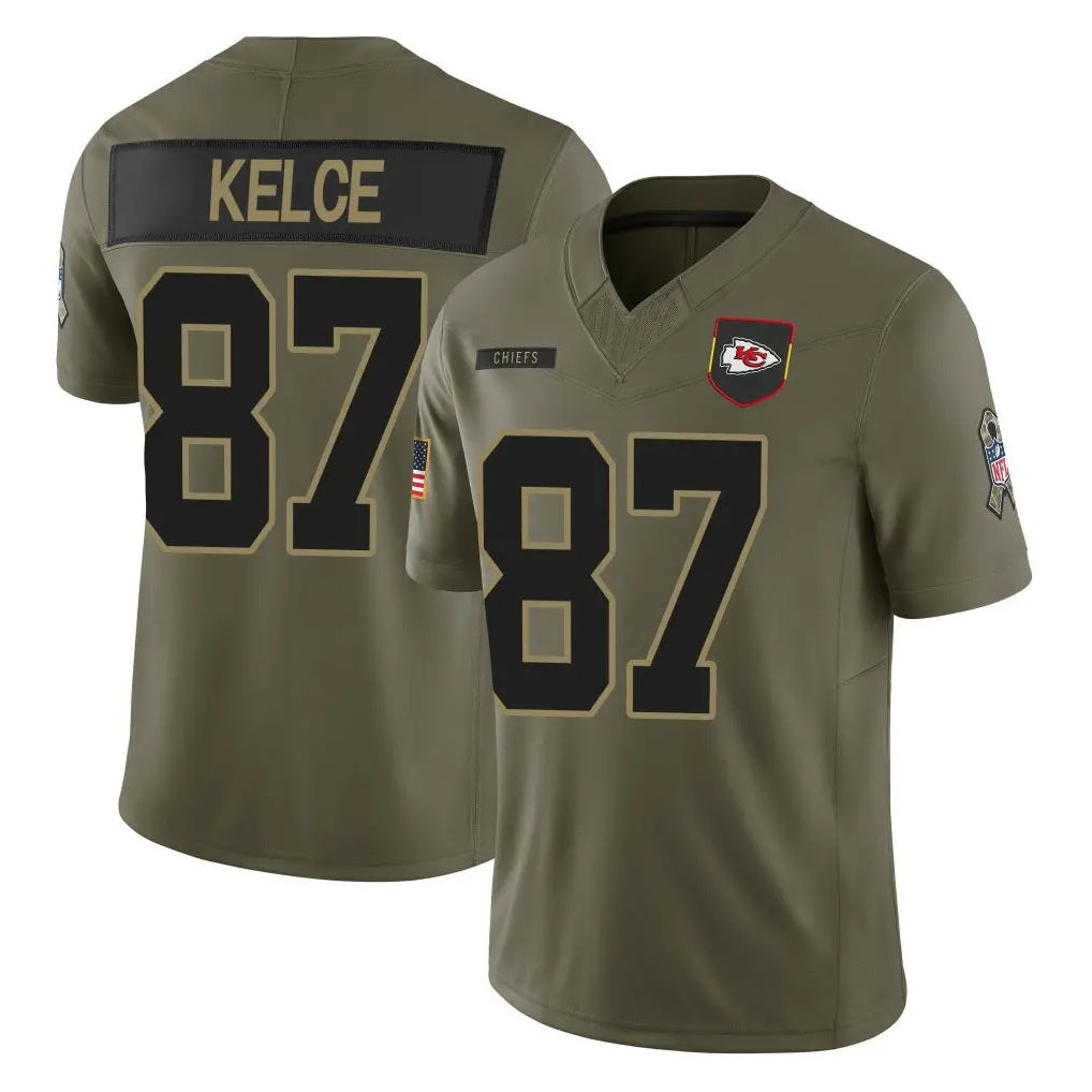 Tlead KC.Chiefs #87 Travis Kelce Player Olive 2025 Salute To Service Limited Game Stitched Jerseys