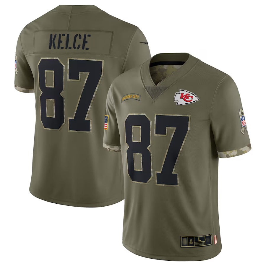 Tlead KC.Chiefs #87 Travis Kelce Player Olive Salute To Service Stitched Jerseys