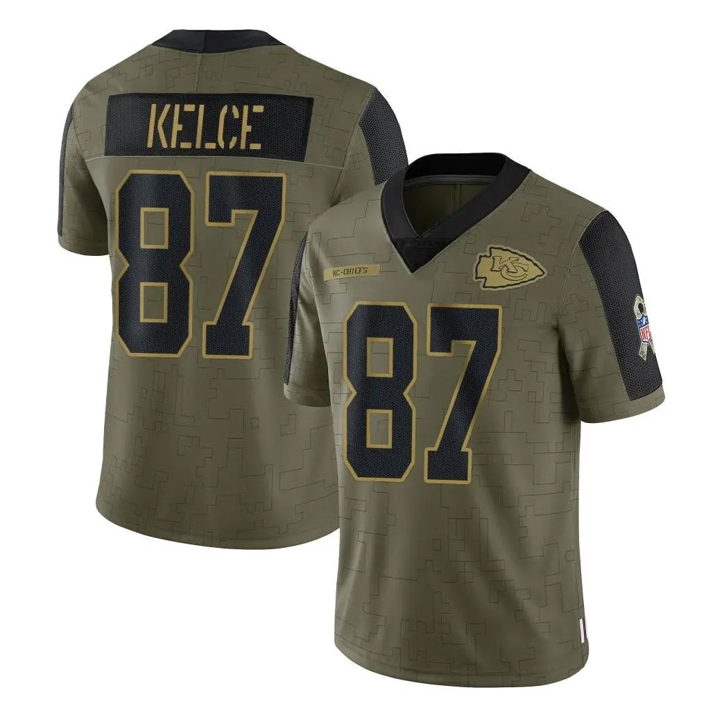 Tlead KC.Chiefs #87 Travis Kelce Player Olive Salute To Service Limited Game Stitched Jerseys
