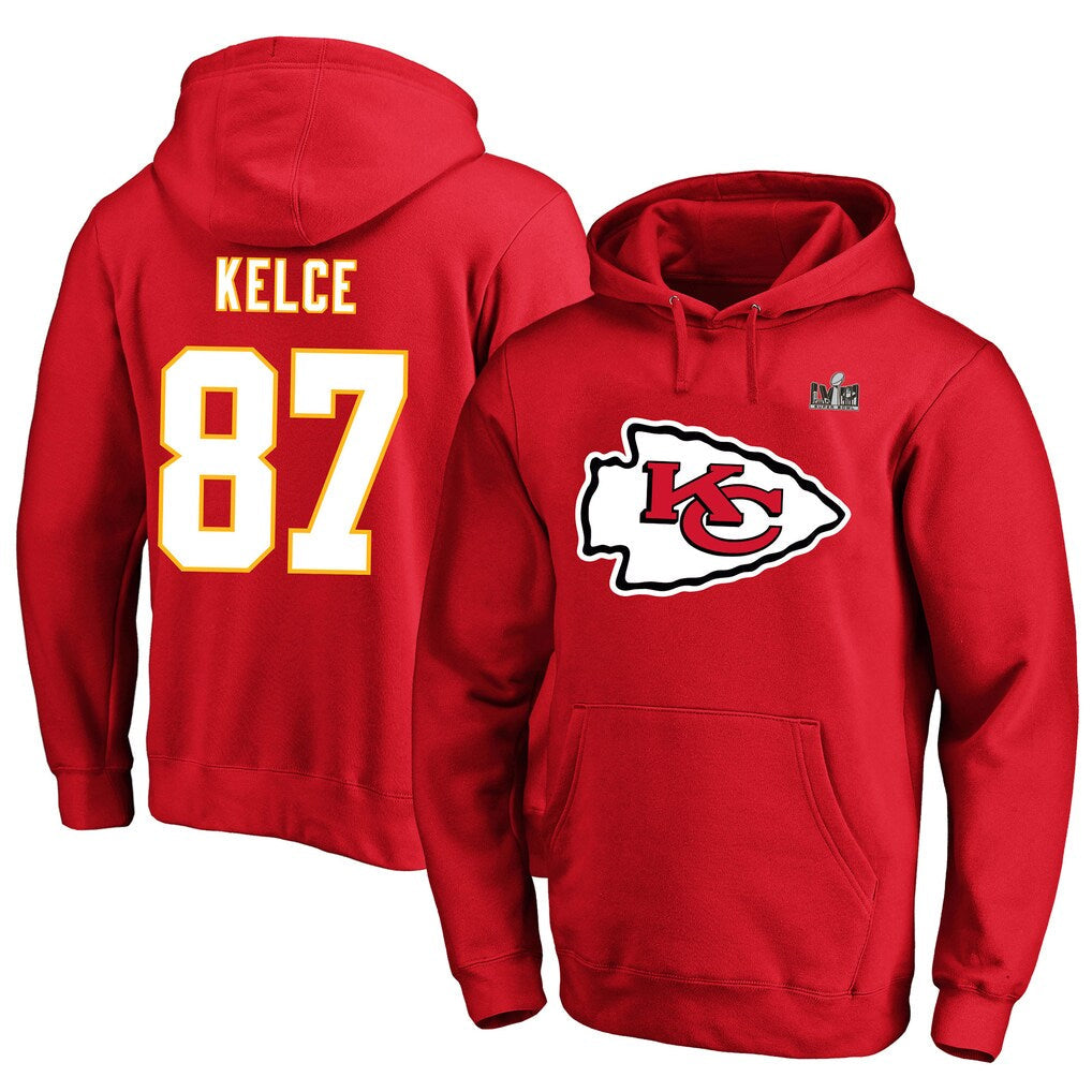 Tlead KC.Chiefs #87 Travis Kelce Player Red Pullover Hoodies Stitched Jerseys