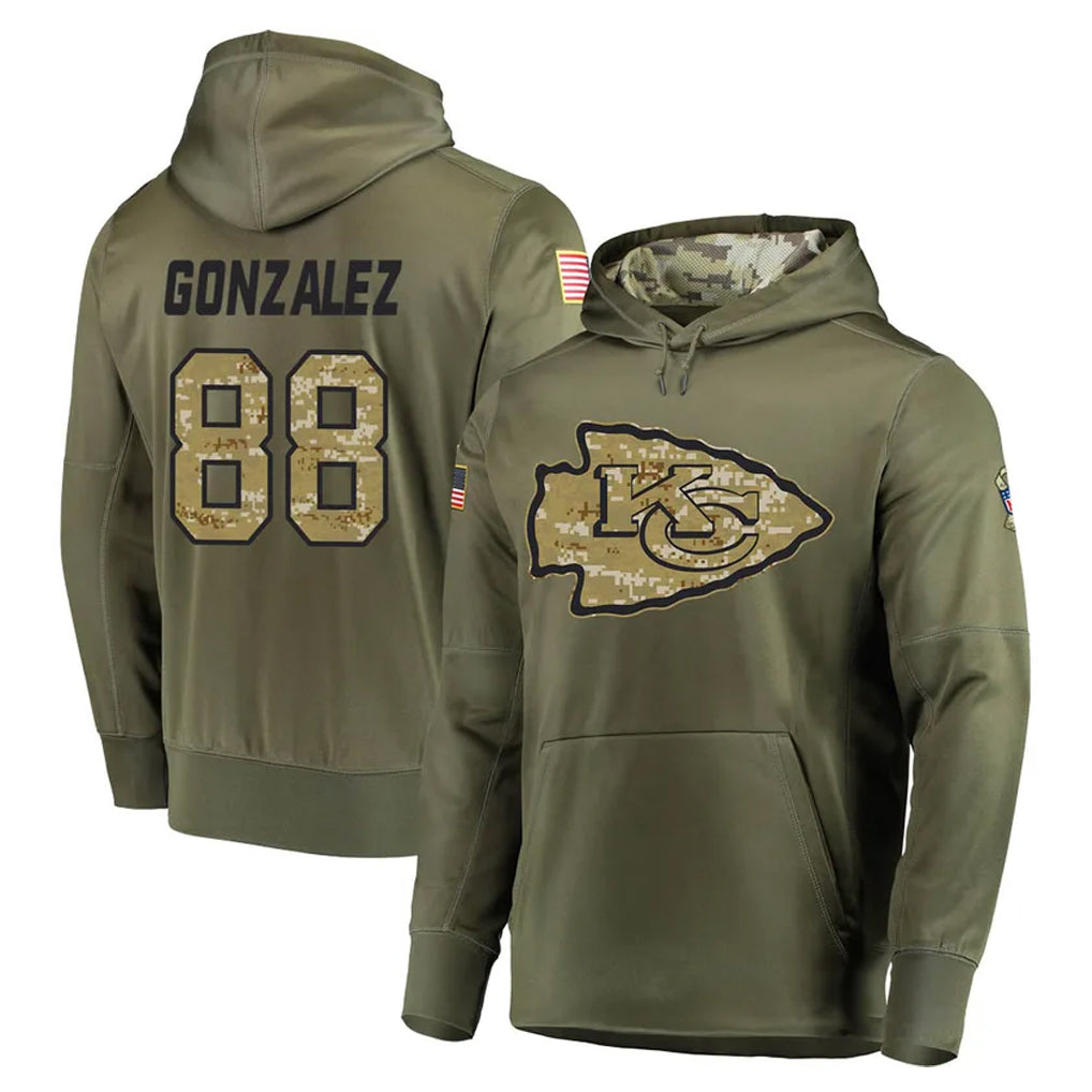 Tlead KC.Chiefs #88 Tony Gonzalez Player Olive Salute to Service Pullover Hoodies Home Game Stitched Jerseys
