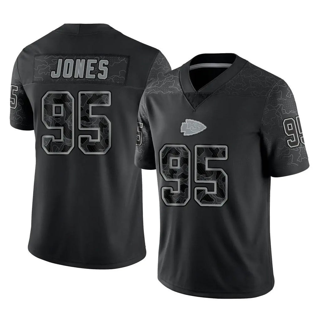 Tlead KC.Chiefs #95 Chris Jones Player Black Limited Reflective Game Stitched Jerseys