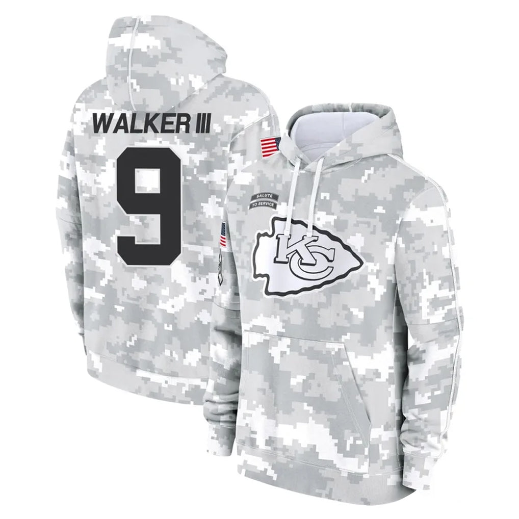Tlead KC.Chiefs #9 Kenneth Walker III Player Arctic Camo Salute to Service Hoodies Limited Game Stitched Jerseys