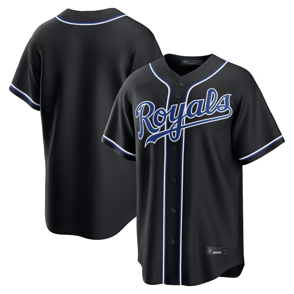 Tlead KC.Royals Black Carbon Fashion Home Game Blank Player Stitched Jerseys