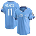 Tlead KC.Royals #11 Maikel Garcia Player Light Blue Limited Throwback Cooperstown Collection T-shirt Stitched Jerseys