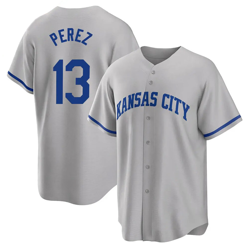 Tlead KC.Royals #13 Salvador Perez Player Gray Game Home Stitched Jerseys