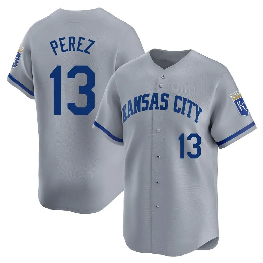Tlead KC.Royals #13 Salvador Perez Player Gray Limited Home Stitched Jerseys